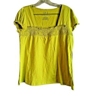 Relativity Blouse 100% Cotton Golden Yellow Ruched Short Sleeve Womans Size L